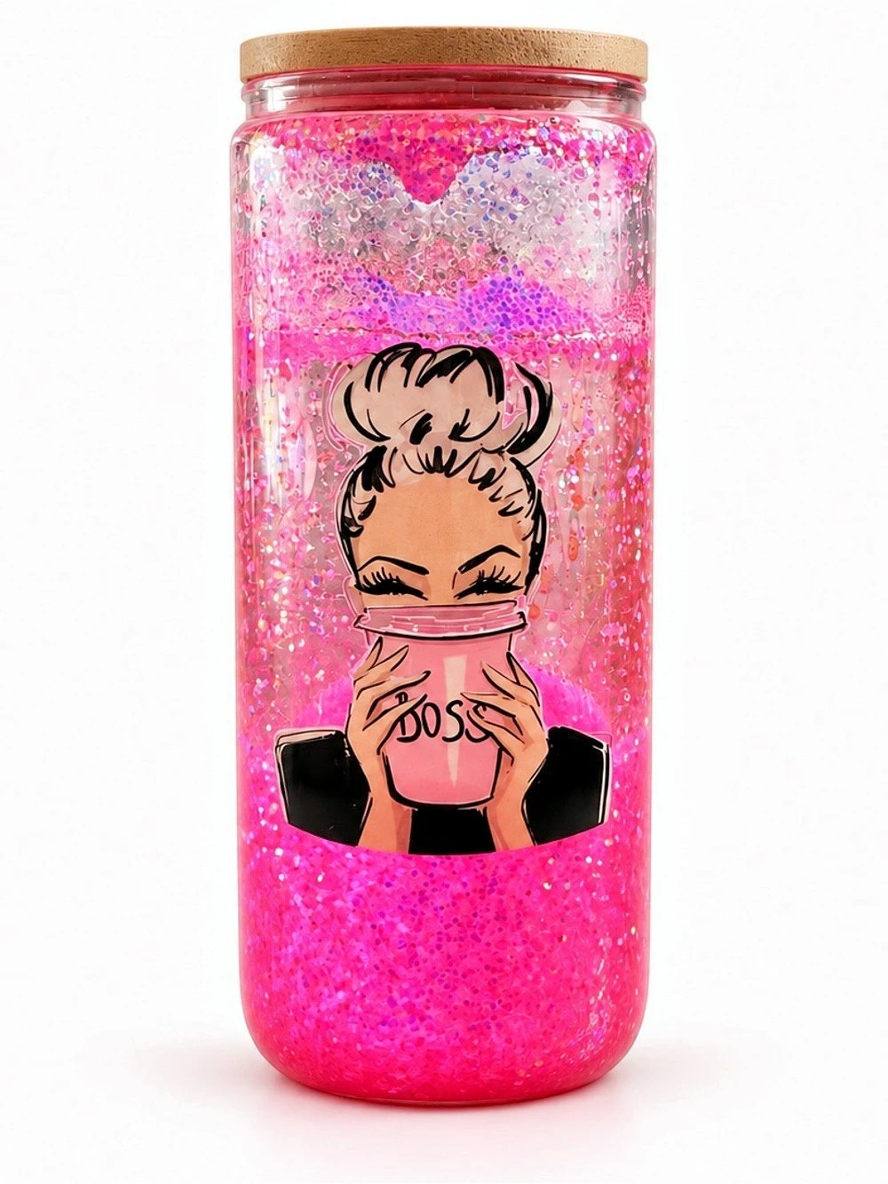 Pink Glitter tumbler with straw
